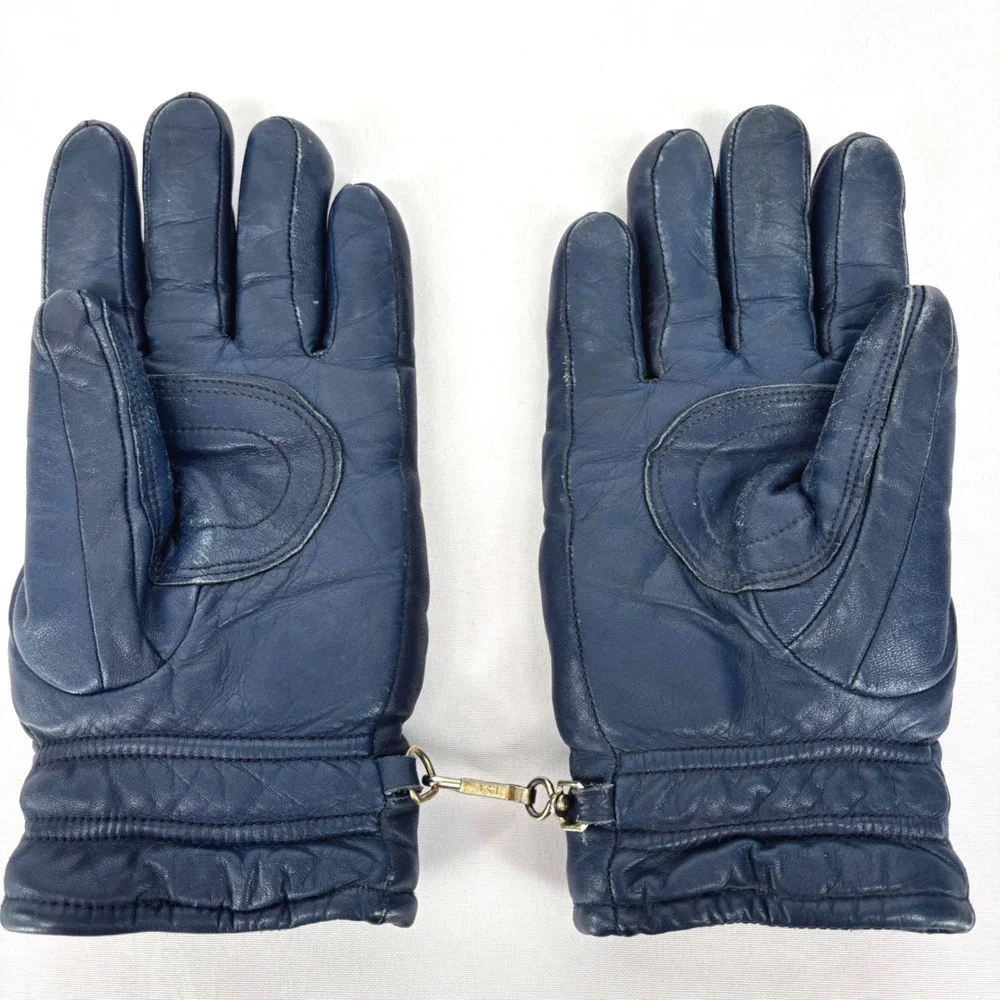 Vintage Snow Winter Gloves Japan Leather Blue Yellow Womens Sz S - Picture 2 of 7